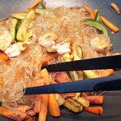 Spaghetti di soia con gamberi