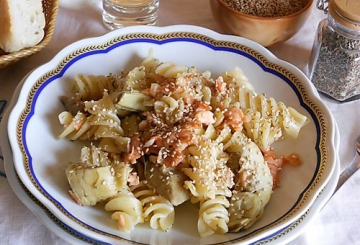 Pasta salmone e carciofi con sesamo  preparazione 7