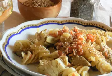 PASTA SALMONE E CARCIOFI CON SESAMO 