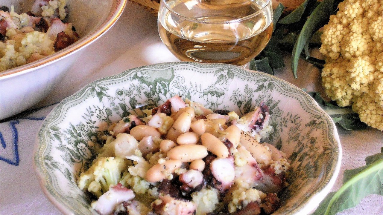 Insalata di polpo con broccolo e fagioli   