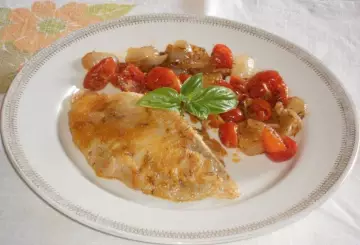 FILETTI DI ROMBO CHIODATO CON CIPOLLINE BORETTANE E CILIEGINI ALL'ANETO