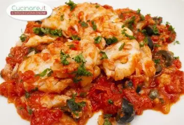 BACCALÀ AGRODOLCE CON UVETTA, PRUGNE E OLIVE NERE