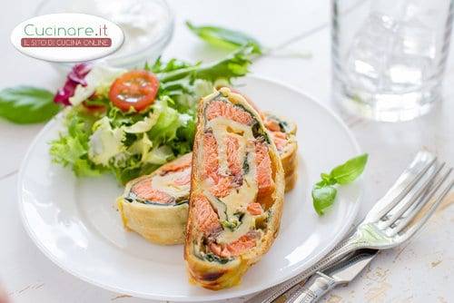 Strudel con Salmone, Fiori di Zucca e Funghi Porcini