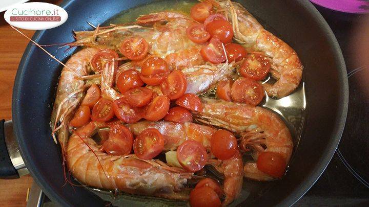 Spaghettini con Gamberoni e Rucola preparazione 2