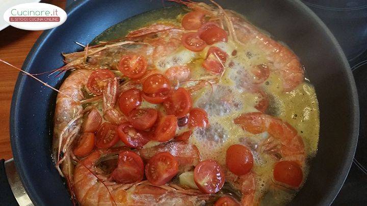 Spaghettini con Gamberoni e Rucola preparazione 3