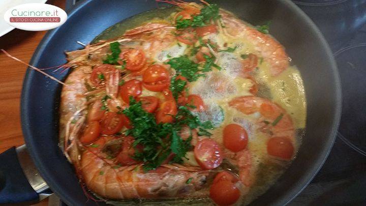 Spaghettini con Gamberoni e Rucola preparazione 5