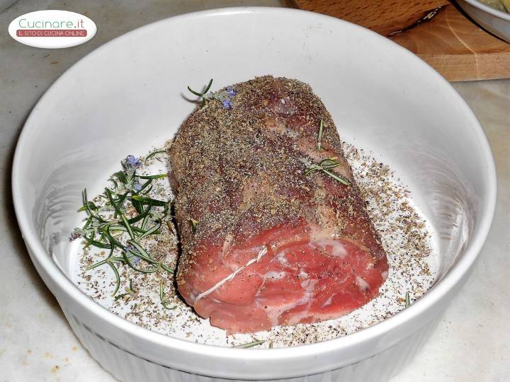 Arrosto con cuori di Carciofo preparazione 3